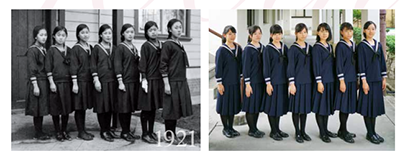 復元した制服を今の生徒たちが着用